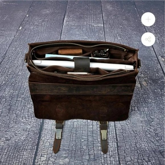 Handmade CRAZY HORSE LEATHER RETRO DESIGNER BUSINESS BRIEFCASE - Picture 2 of 6